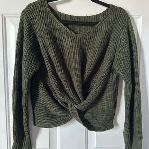 Olive Green Women's Cropped Twist Sweater